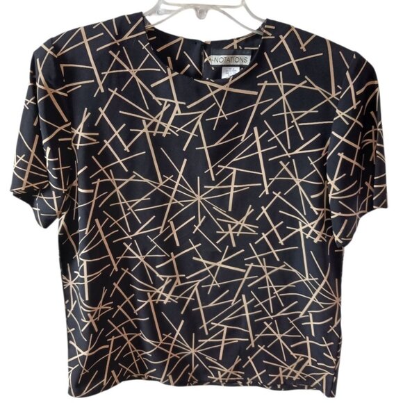 Notations Womens Abstract Short Sleeve Blouse blk/tan Medium - Picture 1 of 9